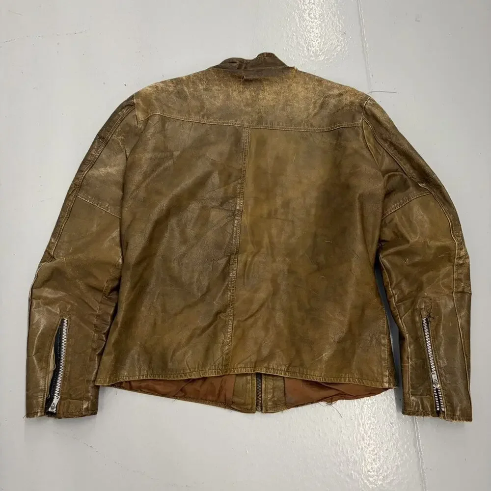 Vintage 70s Brown Distressed Cafe Racer Leather Jacket